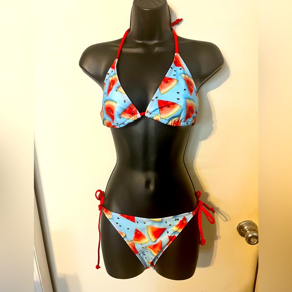 Shein Watermelon Print String Bikini Set Sz L Watermelon Sugar